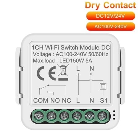 Módulo de interruptor de CC Tuya Smart WiFi con contacto limpio para montaje empotrado