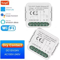 Tuya Smart WiFi DC-schakelmodule met schoon contact voor inbouwmontage