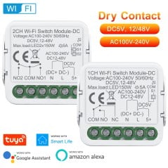Tuya Smart WiFi Relay with Clean Contact for Recessed Installation 1/2CH AC/DC