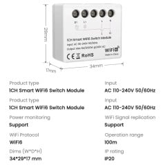 Mini Smart Wi-Fi 6 Tuya Module met Energiemeter
