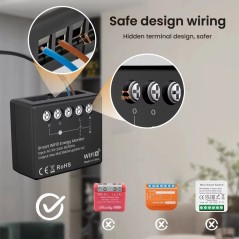 Medidor de Energía Smart Wi-Fi 6 Tuya 16A Empotrable