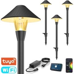 Lot de 4 lampes de jardin LED intelligentes Tuya RGBW Wi-Fi en forme de champignon