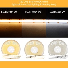Witte SCOB LED-strip 24V 5 m – Hoge kleurweergave CRI90, Uniforme Lichtlijn