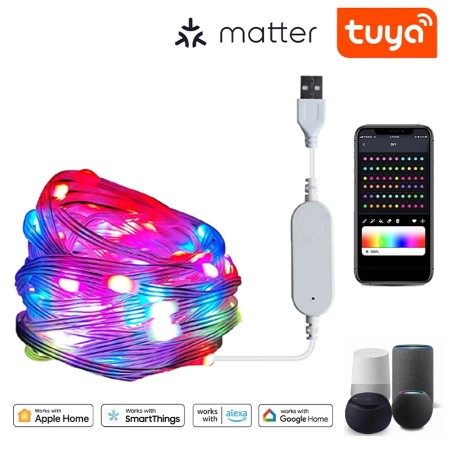 Tuya RGBIC LED-lichtsnoer Matter WiFi+Bluetooth IP65 USB