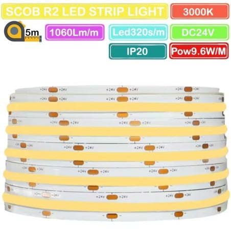 White SCOB LED Strip 8mm 320 LEDs per Meter DC24V 5 Meters