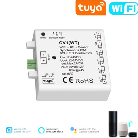 Tuya Smart WiFi + RF + 6-kanaals sensor dimmer besturingseenheid voor 12/24V LED-strips
