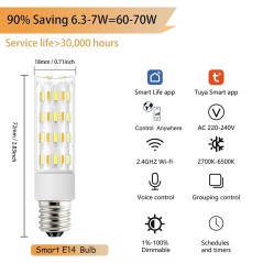 Ampoule LED connectée Tuya Smart WiFi E14 à intensité variable (type maïs, CCT)