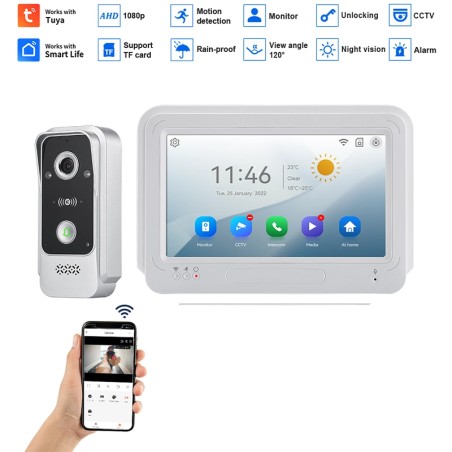 Tuya Smart WiFi AHD 1080P 2MP videodeurbelset met monitor