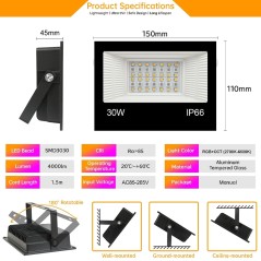 Tuya RGB+CCT Smart WiFi und Bluetooth LED-Flutlicht mit europäischem Stecker