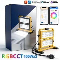 Slimme RGBCW LED-schijnwerper Dubbele Kop 200W Tuya WiFi IP66