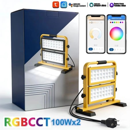 Slimme RGBCW LED-schijnwerper Dubbele Kop 200W Tuya WiFi IP66