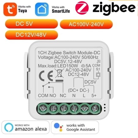 Tuya Smart Zigbee inbouwschakelaarmodule AC 240V of DC 5–48V met schoon contact