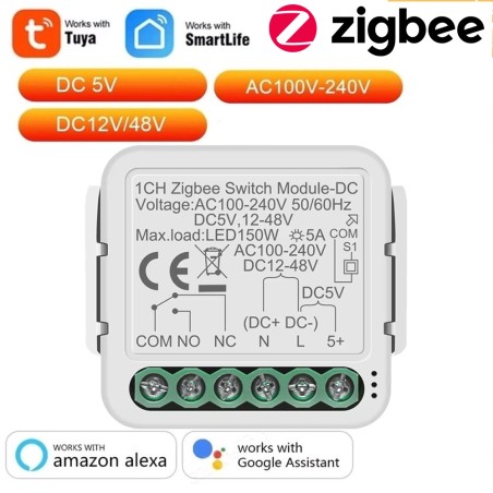 Tuya Smart Zigbee Unterputz-Schaltmodul AC 240 V oder DC 5–48 V mit sauberem Kontakt