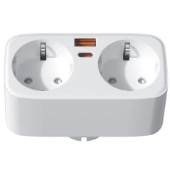 Front view of the smart WiFi 16A double Schuko socket with USB and Type-C