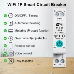 Slimme WiFi-energiemeter enkelfase 63A Tuya voor DIN-rail