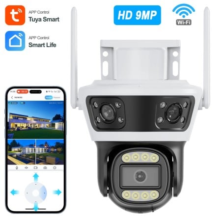 Tuya Smart WiFi-camera met motor, 9MP drievoudige lens, waterdicht