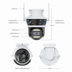 Tuya Cámara Inteligente WiFi Exterior PTZ 9 MP con 3 Lentes