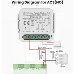 Tuya Zigbee Smart Inbouwrelais met Potentiaalvrij Contact AC/DC