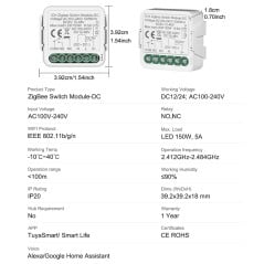 Tuya Smart Zigbee Relais mit potenzialfreiem Kontakt Unterputz AC/DC
