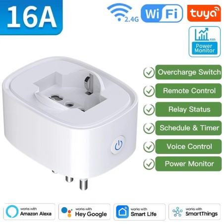 Tuya slimme Italiaanse stekker 16A met verbruiksmeting WiFi of Zigbee