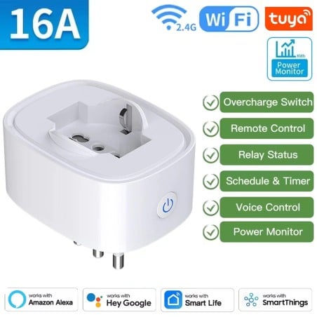 Tuya Smart-Steckdose Italienisch 16A mit Verbrauchsmessung, WiFi oder Zigbee