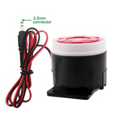 Mini-Alarmsirene 12 V mit Abmessungen und 3,5-mm-Klinkenkabel