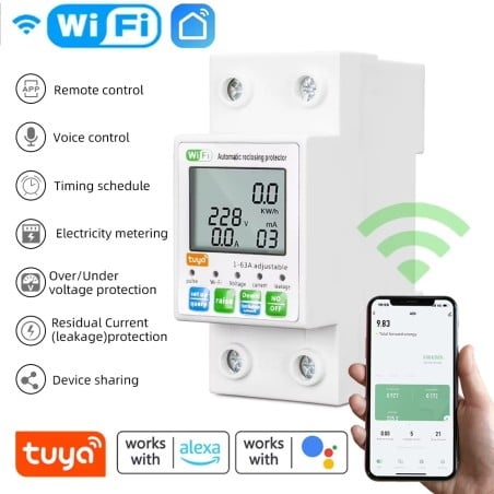 Tuya Smart WiFi Energy Meter 1–63A with Display