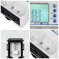 Dettaglio laterale e posteriore del contatore di energia trifase smart WiFi 100A