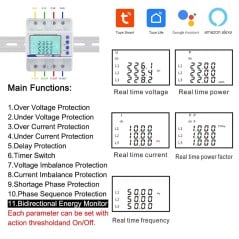 Technical specifications of the three-phase smart WiFi 100A energy meter for photovoltaic systems