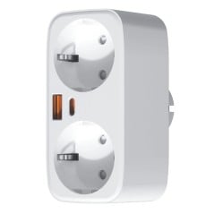 Side view of the Tuya smart WiFi double socket with two Schuko outlets and a compact design