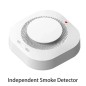 Detector de humo fotoeléctrico Tuya RF433, alimentado por batería, con sirena de 85 dB.