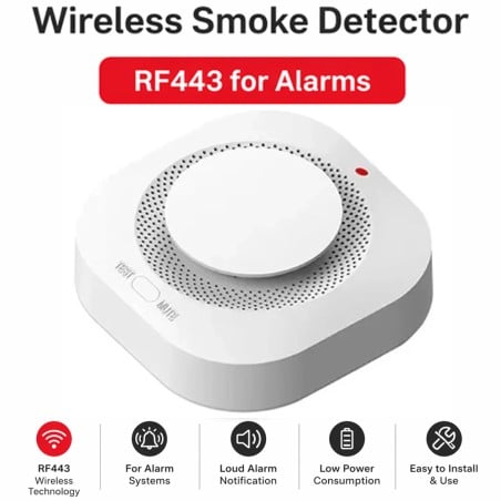 Sensore Rilevatore di Fumo RF433 Fotoelettrico con Allarme 85dB