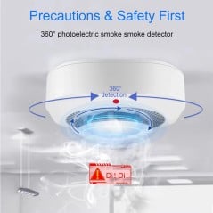 Tuya Rilevatore di Fumo Fotoelettrico RF433 a Batteria con Sirena 85dB