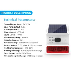 Preis Solar‑Funk‑Sirene RF433 mit PIR für den Außenbereich IP65