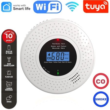 Tuya Rilevatore WiFi Fumo e Monossido di Carbonio con Display