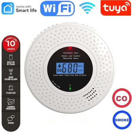 Tuya WiFi Rook- en Koolmonoxidemelder met Display