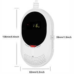 Dimensioni frontali del rilevatore WiFi gas e monossido di carbonio