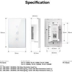 Technical sheet SONOFF TX Gen2 T6-120MB black smart WiFi Matter switch