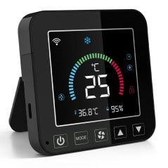 Smart Tuya airconditionercontroller zwart met verlicht display