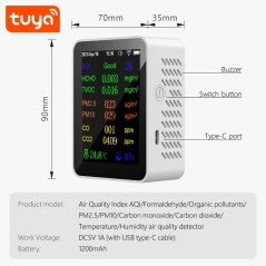 Schema funzioni rilevatore qualità aria Tuya WiFi 10 in 1