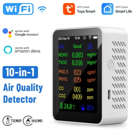 Detector de calidad del aire Tuya WiFi con aplicación Smart Life y pantalla LCD