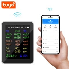 Tuya 10-in-1 Smart WiFi Air Quality Detector with Display, CO2, PM2.5, TVOC, Temperature and Humidity
