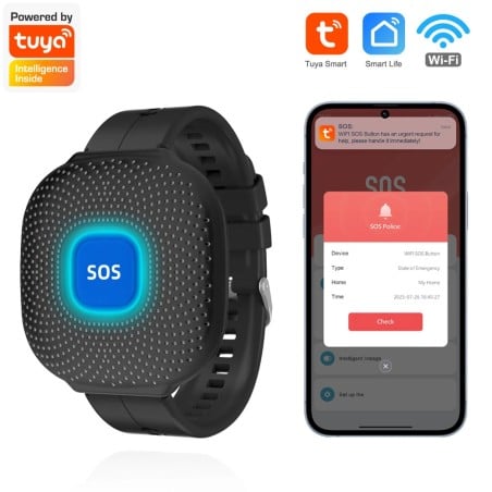 Pulsera inteligente WiFi SOS Tuya con botón de emergencia y notificaciones de la aplicación.