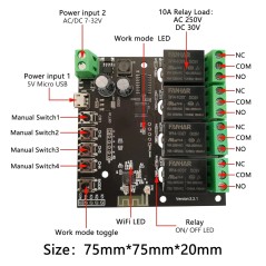 Tuya Smart WiFi 4-kanaals relaismodule compatibel met Alexa en Google