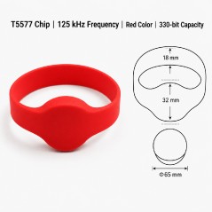 Red 125 kHz RFID bracelet compatible with RFID locks and alarms, size