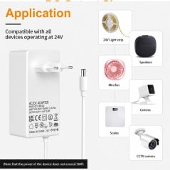 Alimentatore AC/DC 24V 1.5A 36W con Spina EU e Connettore DC