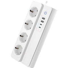 Tuya smart WiFi power strip side view with USB and Type-C ports