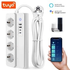 Regleta inteligente WiFi Tuya de 10 A con 4 enchufes Schuko, 2 puertos USB y 2 puertos Tipo-C.