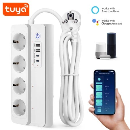 Tuya multipresa smart WiFi 10A con 4 prese Schuko 2 USB e 2 Type-C