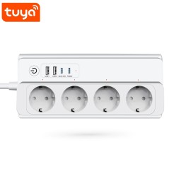 Multiprise intelligente Tuya avec quatre prises Schuko au format compact